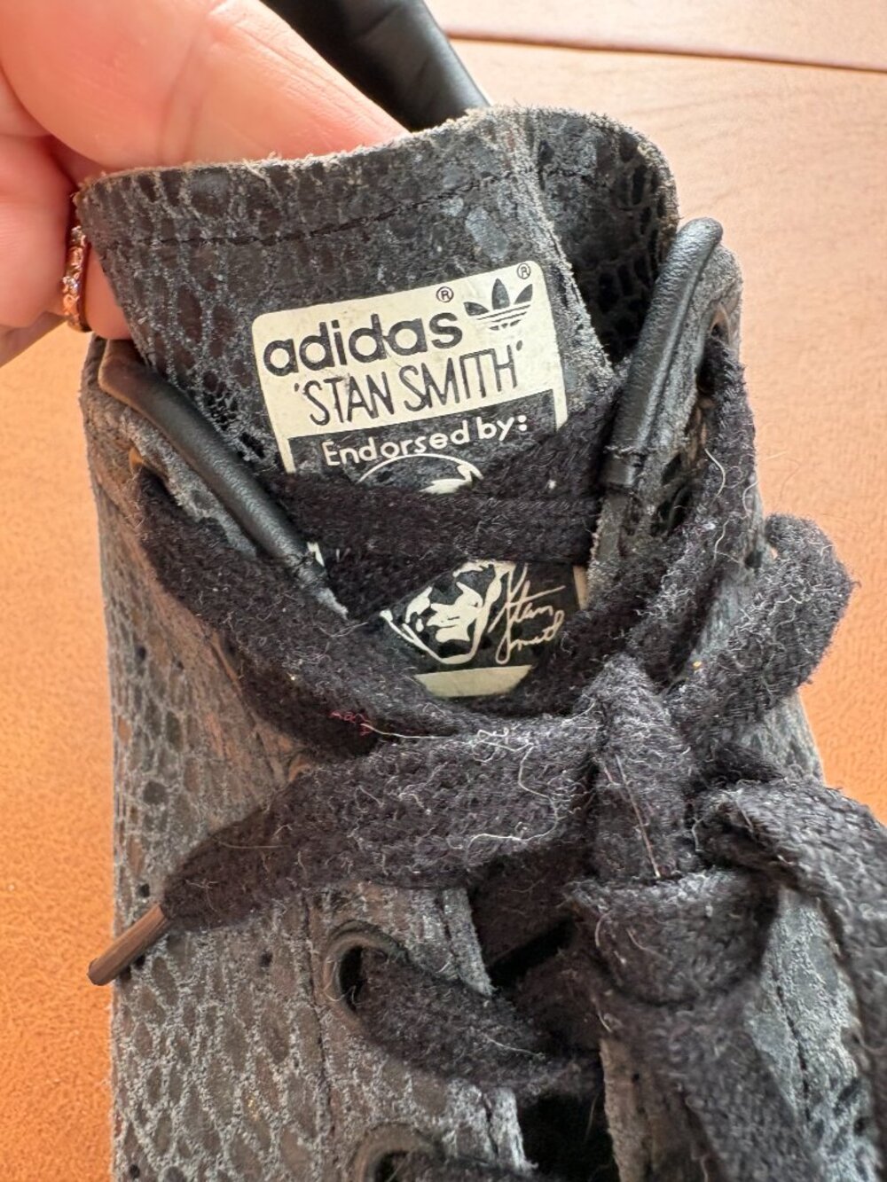 Adidas Originals Stan Smith Black Snakeskin Sneakers | Men's Size 8.5 - Picture 4 of 6